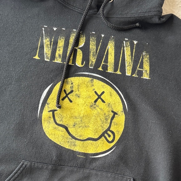NIRVANA Black Hoodie with Yellow Smiley - Picture 2 of 8